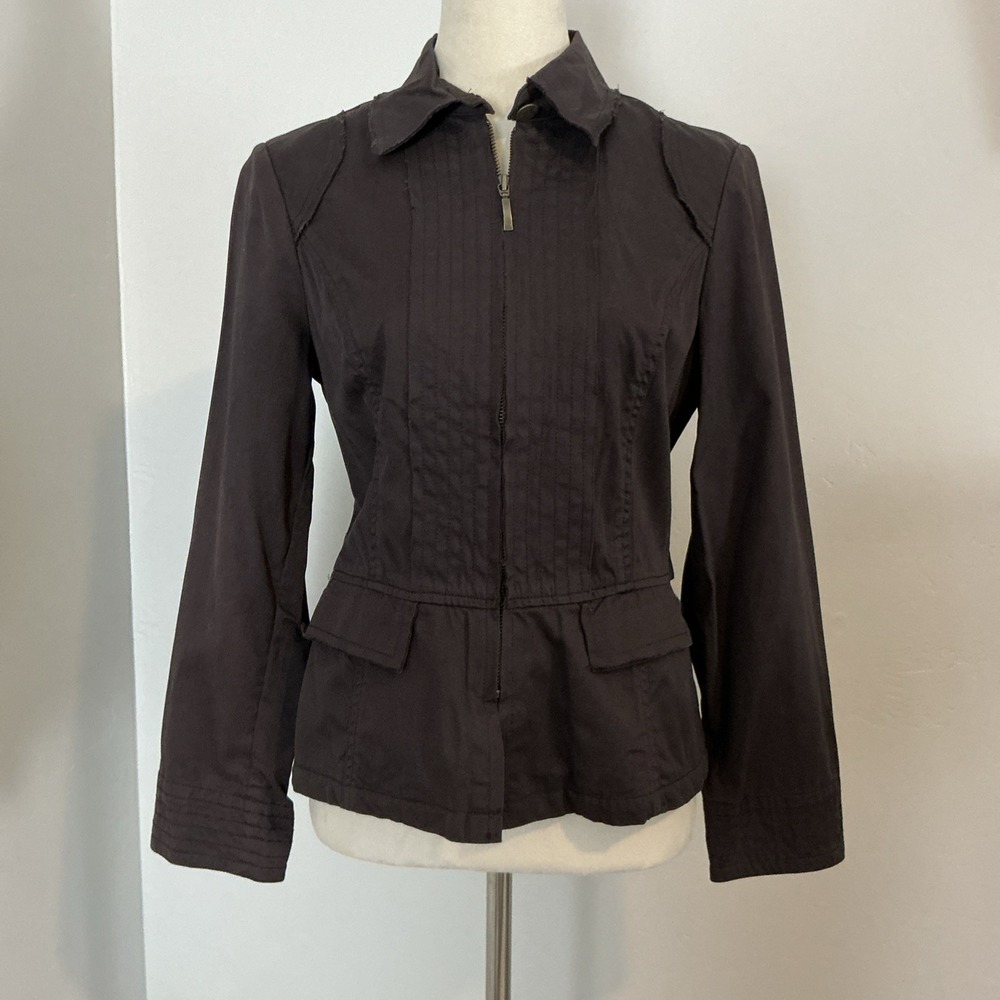 TSD-two Star Dog Jacket Womens Sz XS Brown Raw Edge Office Career Full‎ Zip $109